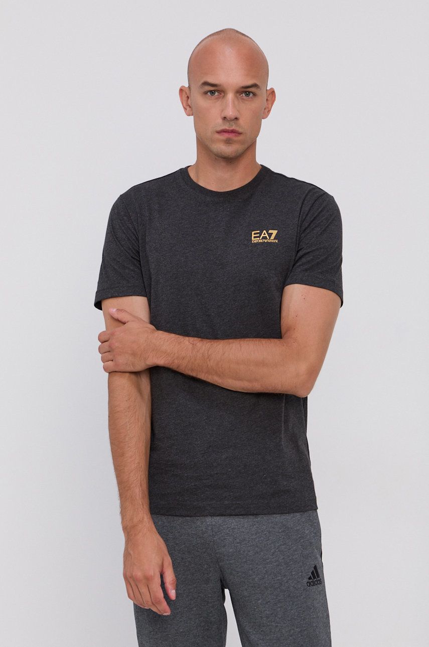 EA7 Emporio Armani T-shirt bawełniany kolor szary gładki