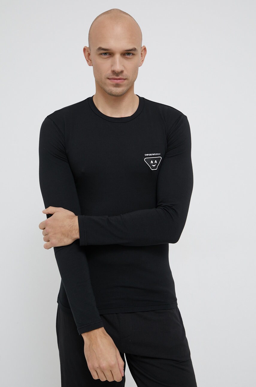 Emporio Armani Underwear Longsleeve culoarea negru, cu imprimeu
