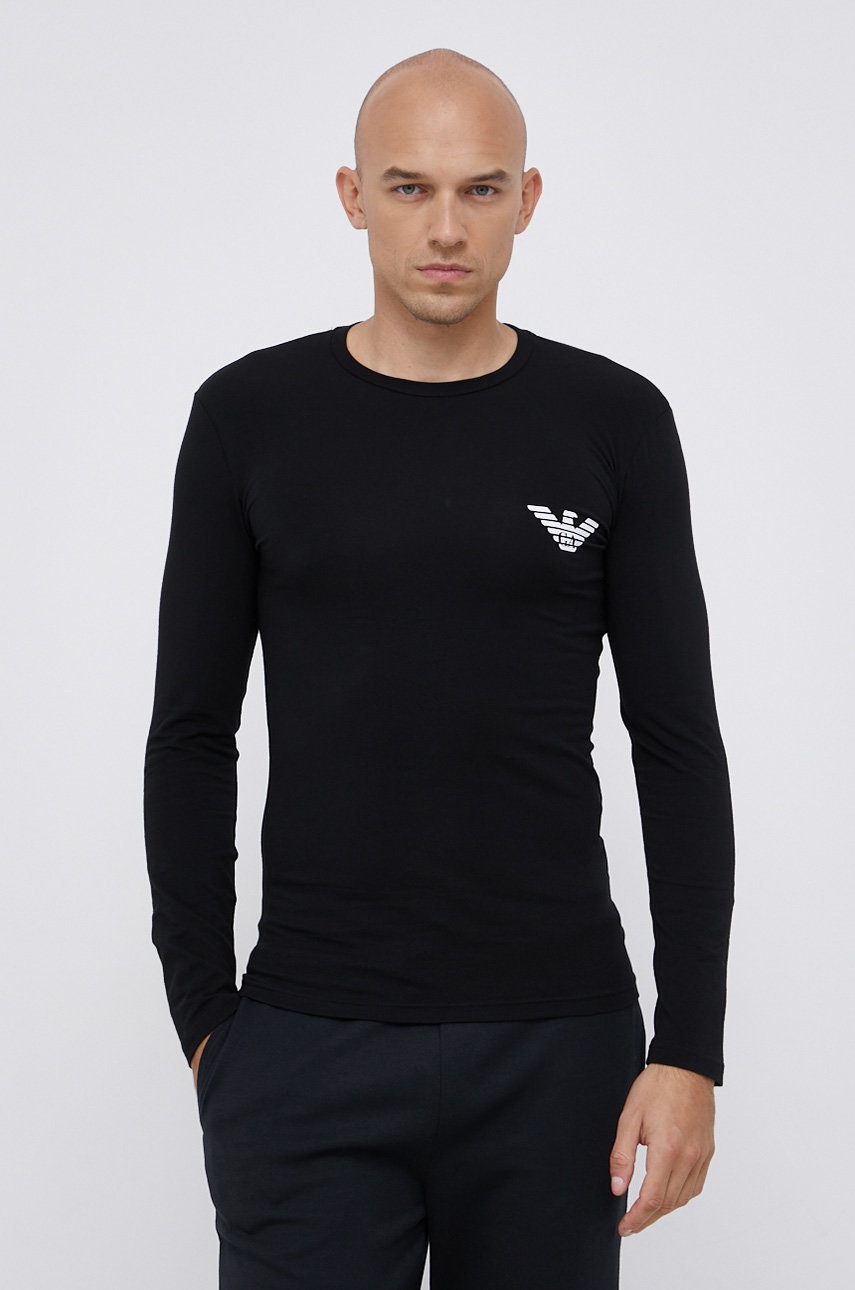 

Блуза с дълги ръкави Emporio Armani Underwear мъжка в черно с принт, Черен