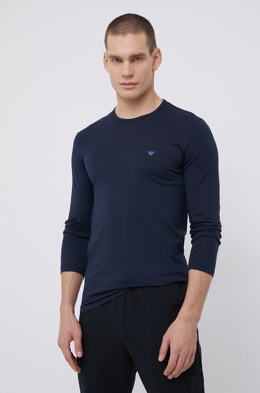 Emporio Armani Underwear Cămașă cu maneca lunga din bumbac culoarea albastru marin, material neted