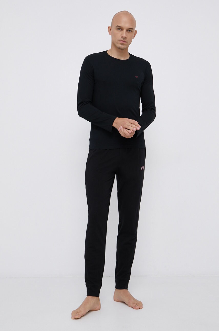 Emporio Armani Underwear Cămașă cu maneca lunga din bumbac culoarea negru, material neted
