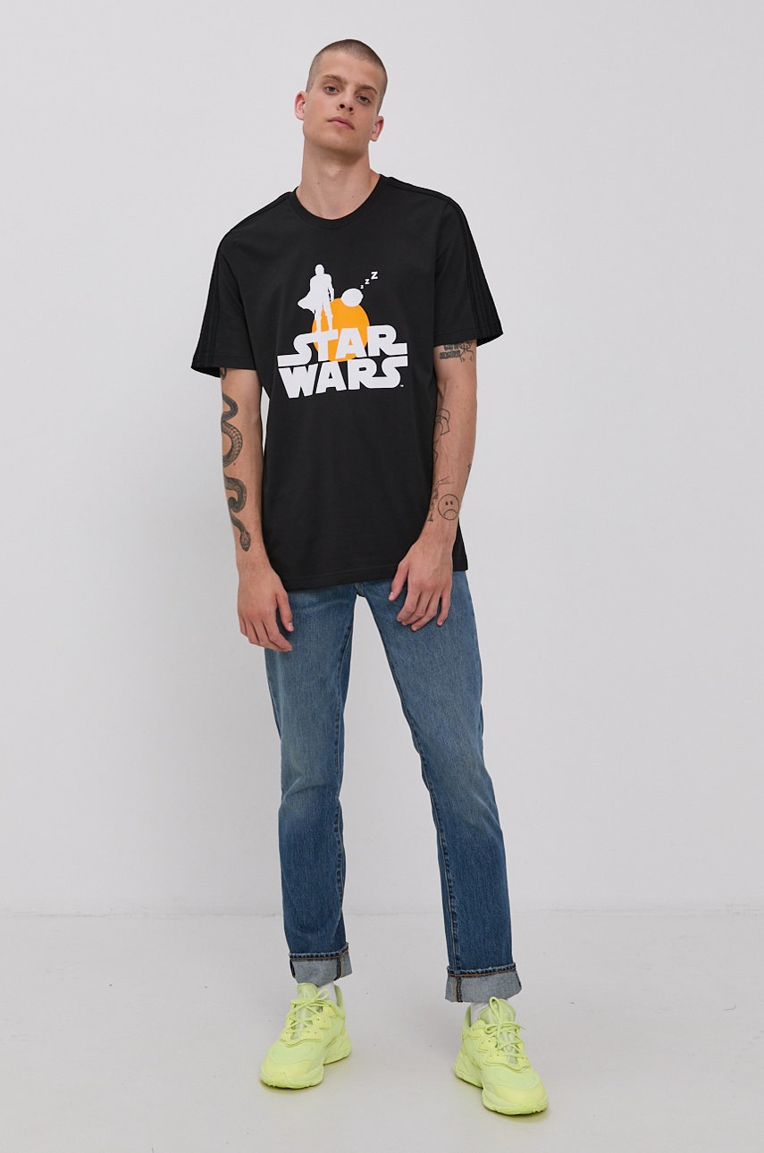 

Хлопковая футболка adidas x Star Wars цвет чёрный с принтом