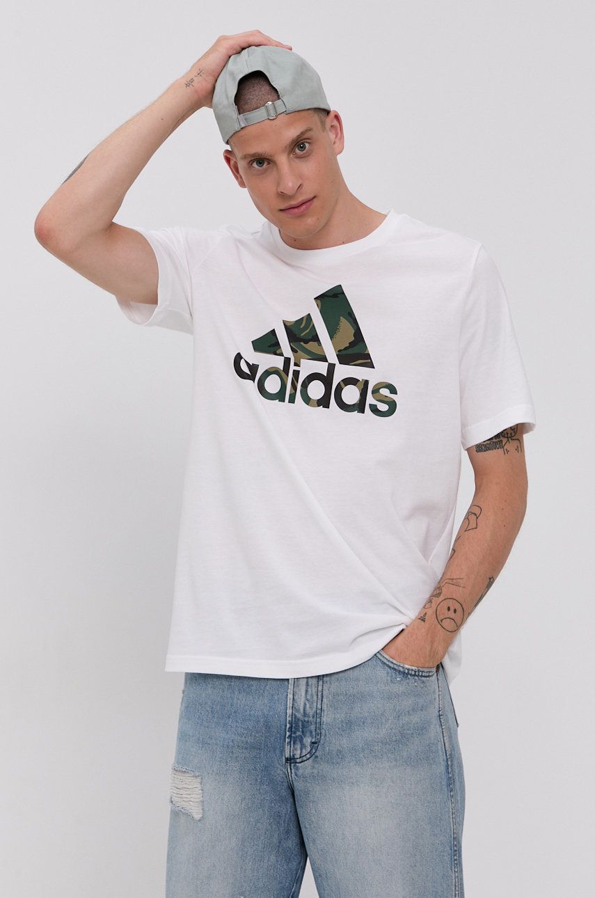 Adidas Tricou din bumbac culoarea alb, cu imprimeu