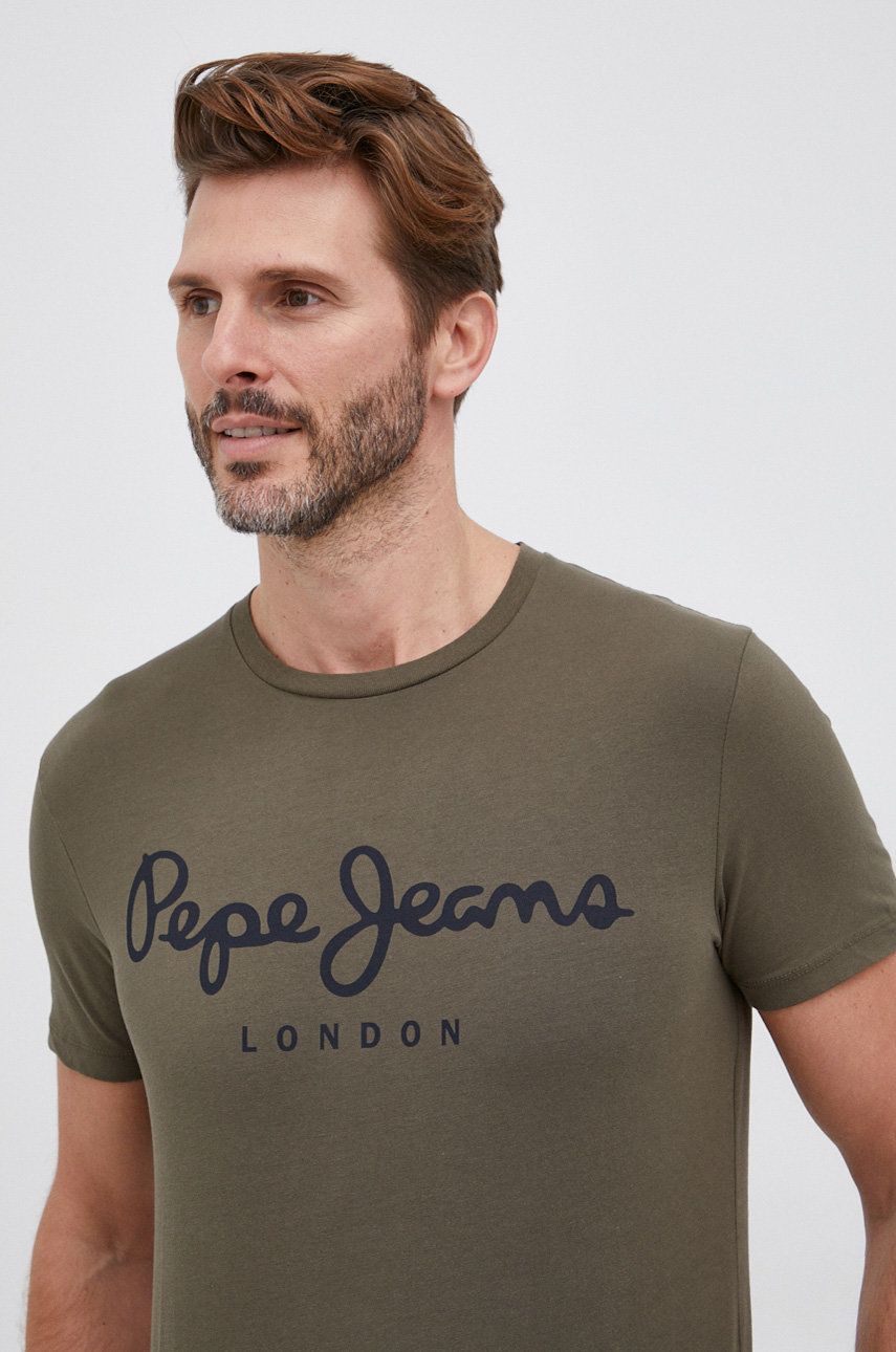 Pepe Jeans Tricou bărbați, culoarea verde, cu imprimeu answear imagine noua