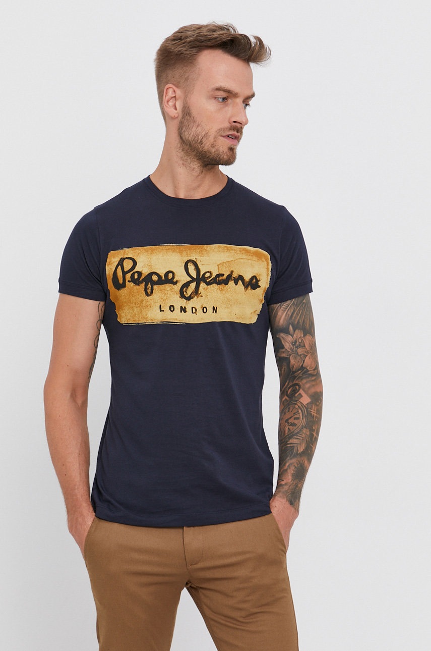 

Бавовняна футболка Pepe Jeans Charing колір синій з принтом