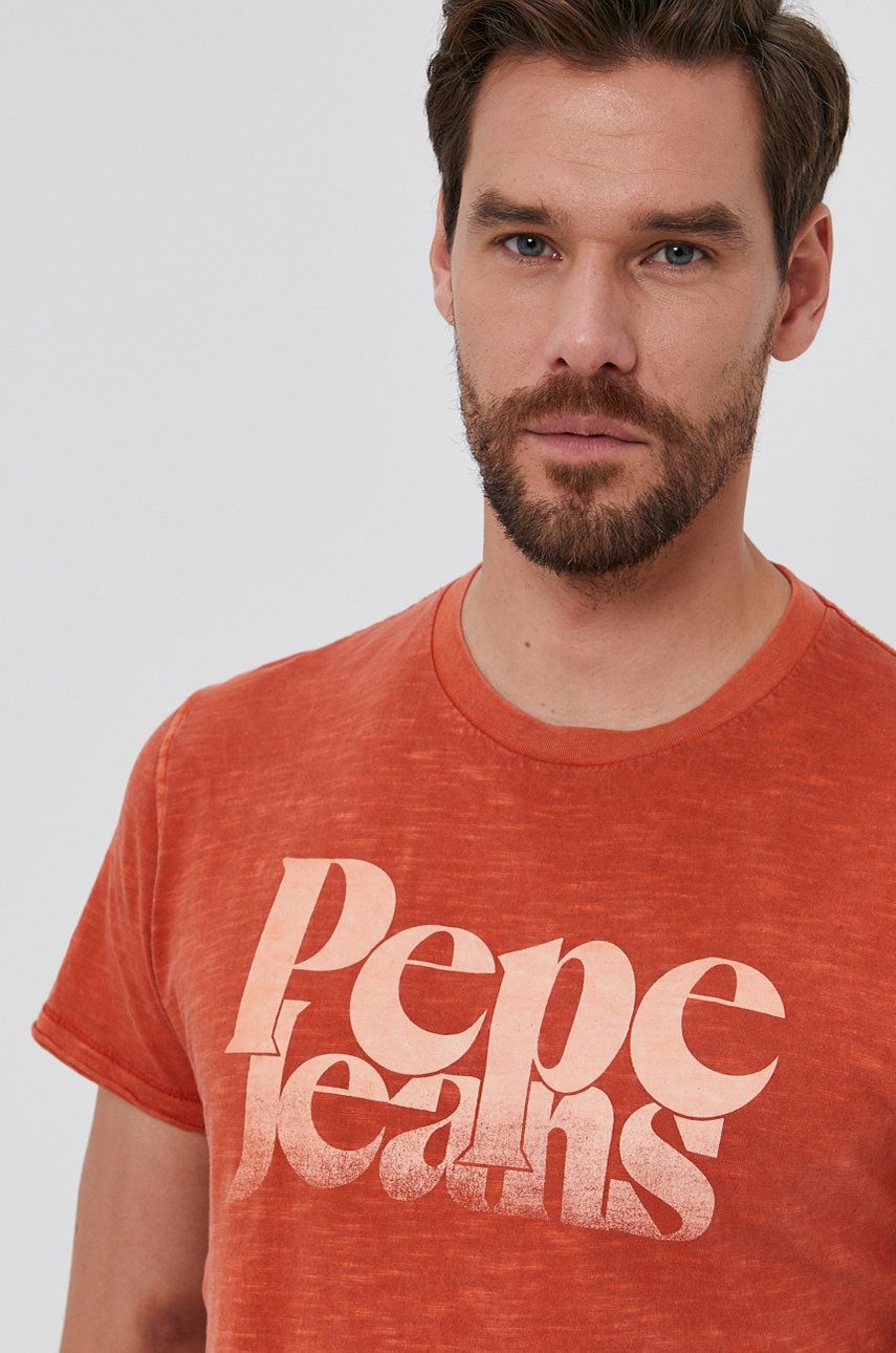 Pepe Jeans T-shirt bawełniany Yuri kolor pomarańczowy gładki