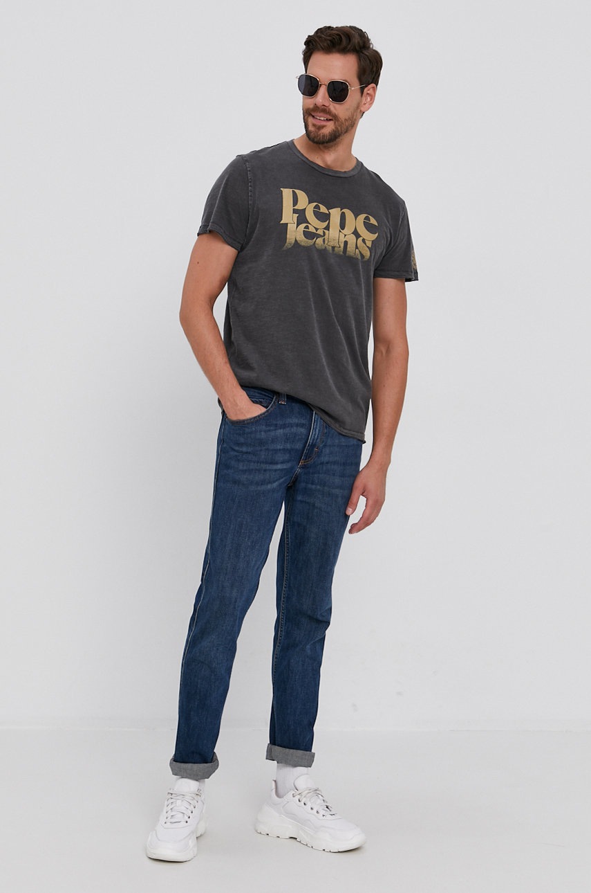 

Хлопковая футболка Pepe Jeans Yuri цвет серый гладкий