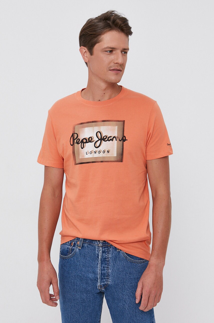 

Хлопковая футболка Pepe Jeans Wesley цвет оранжевый с принтом
