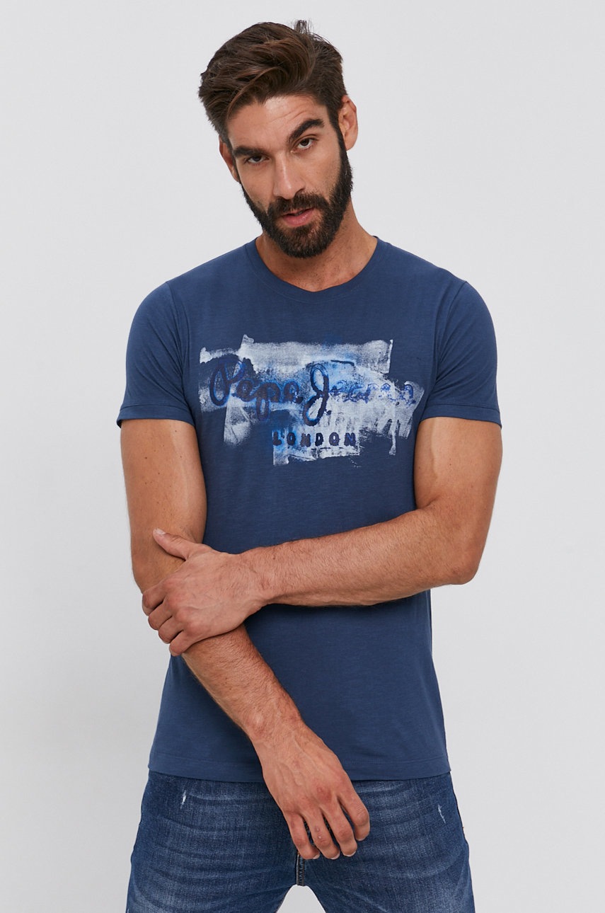

Памучна тениска Pepe Jeans Golders в тъмносиньо с принт, Тъмносин