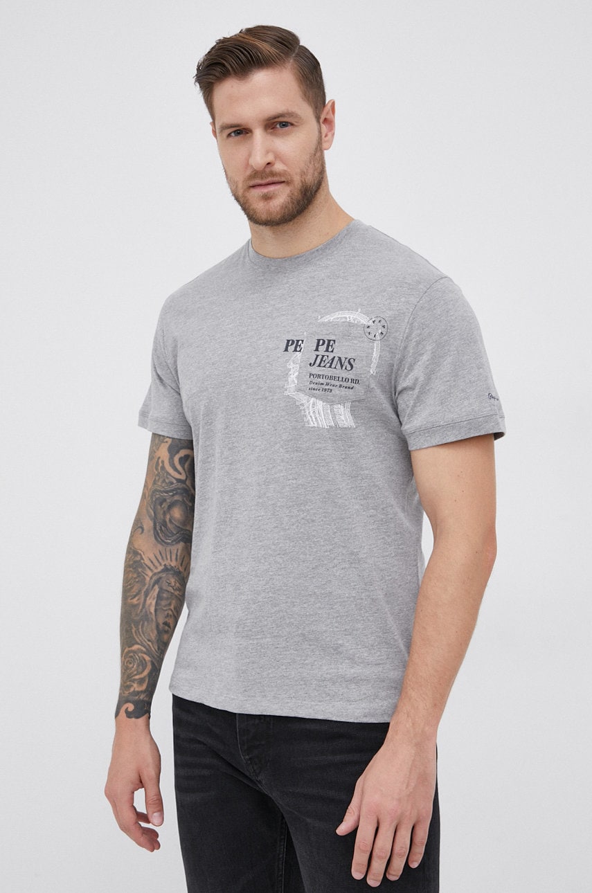 

Футболка Pepe Jeans мужская цвет серый с принтом