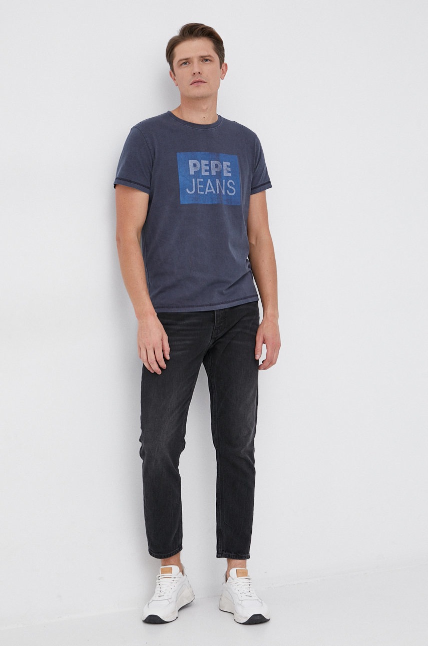 

Хлопковая футболка Pepe Jeans цвет синий с принтом