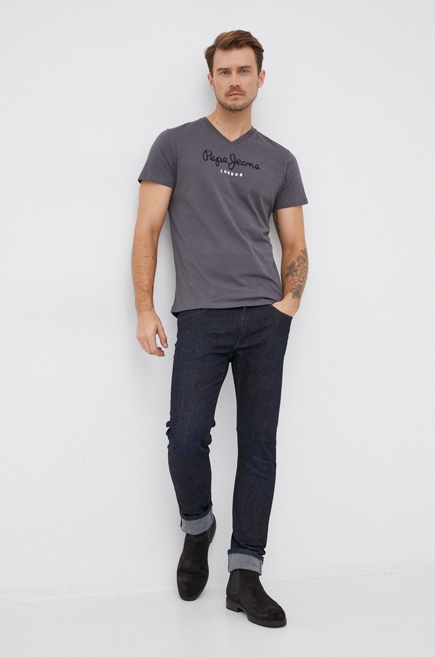 Pepe Jeans T-shirt bawełniany kolor szary z nadrukiem