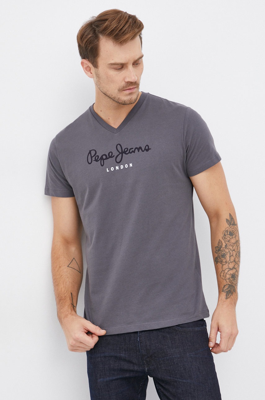 

Бавовняна футболка Pepe Jeans колір сірий з принтом