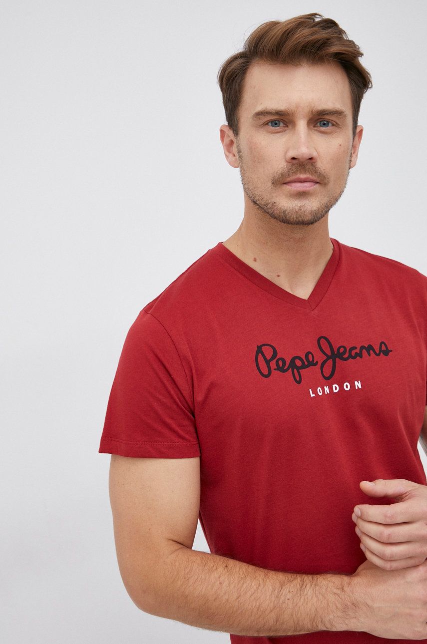 Pepe Jeans T-shirt bawełniany kolor czerwony z nadrukiem