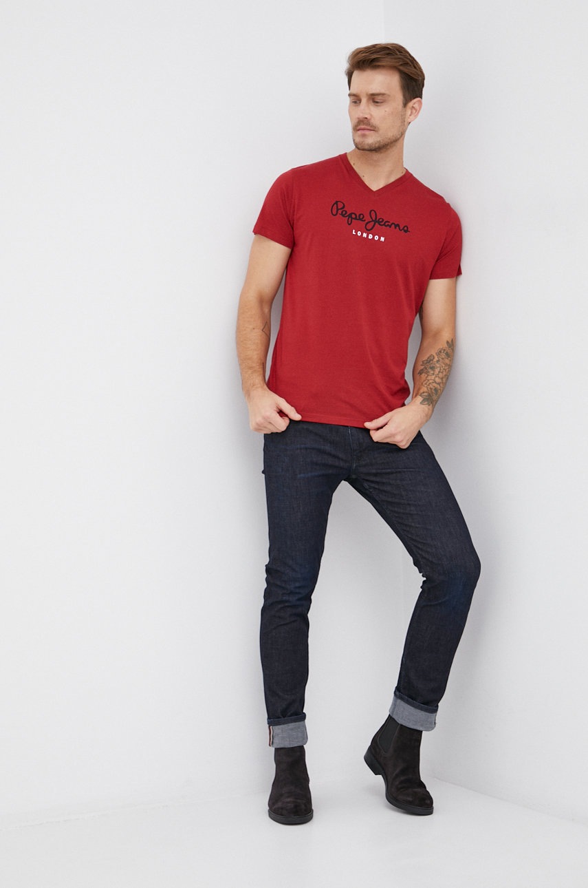 

Бавовняна футболка Pepe Jeans колір червоний з принтом