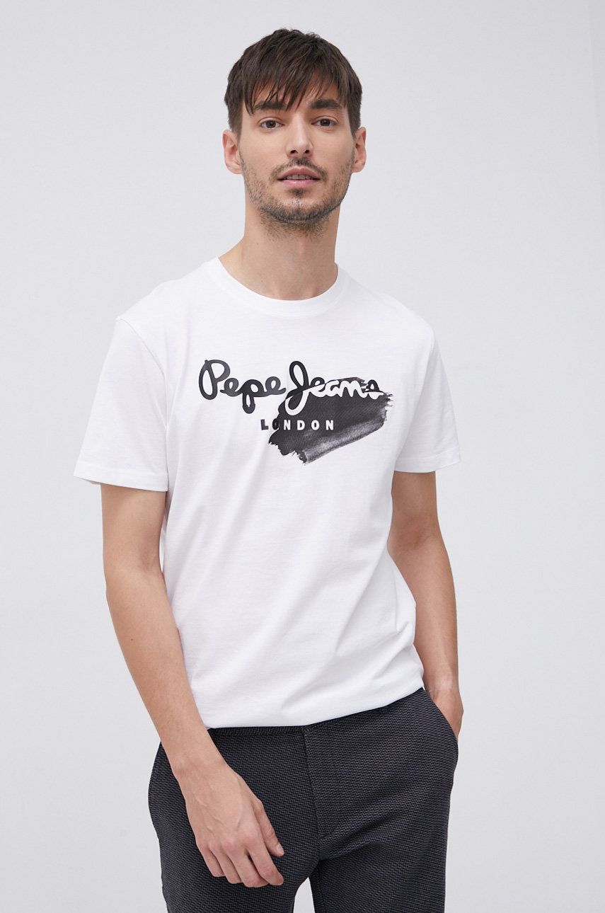 Pepe Jeans Tricou din bumbac culoarea alb, material neted answear imagine noua
