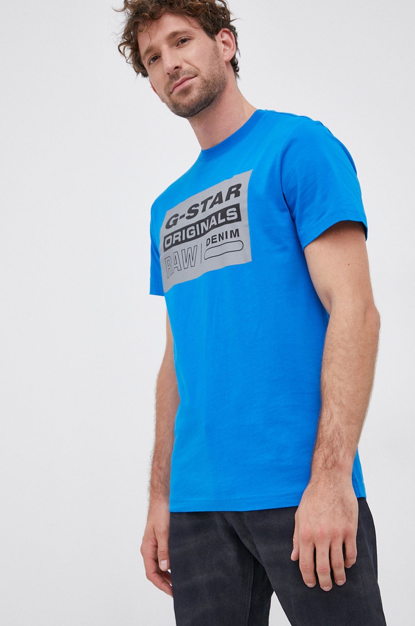 

Памучна тениска G-Star Raw с принт, Син