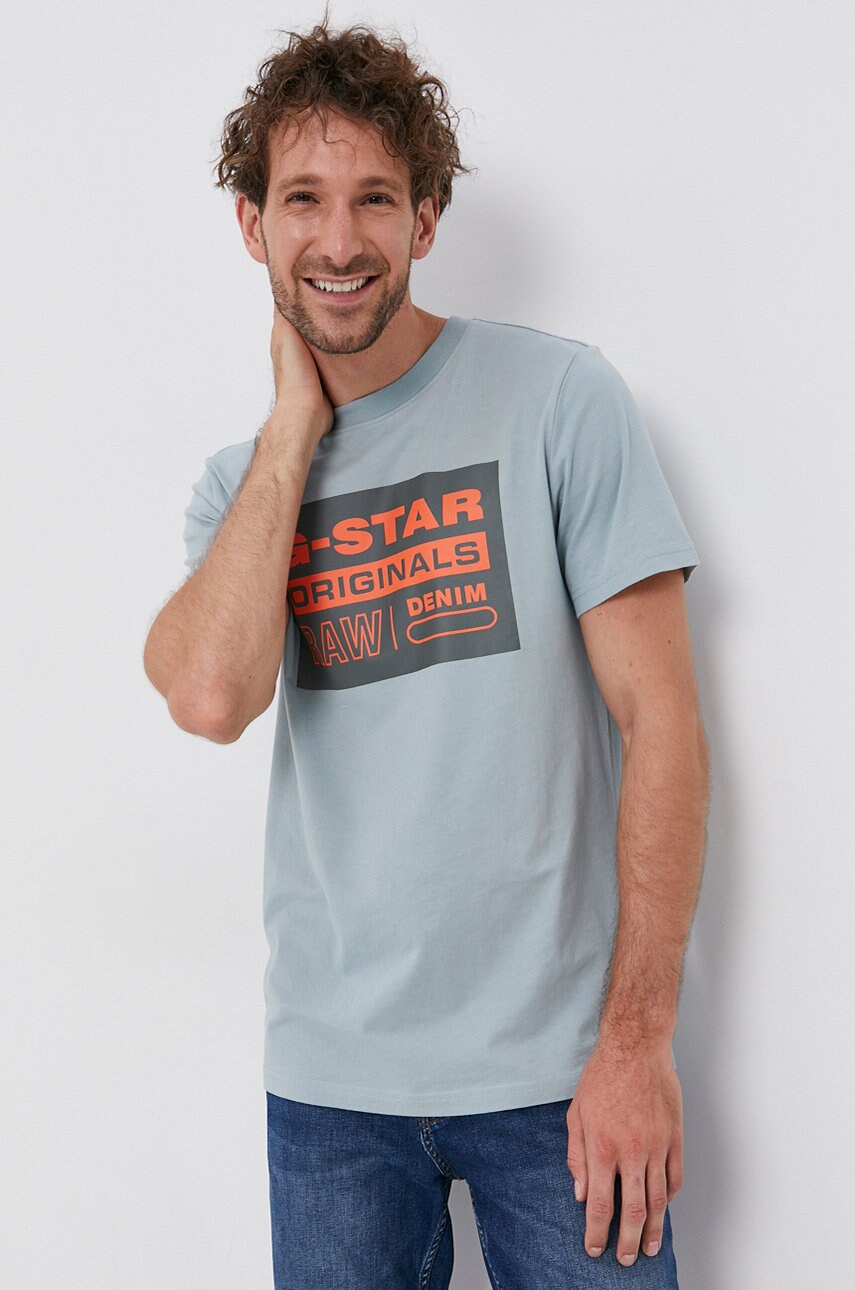 

Памучна тениска G-Star Raw с принт, Син
