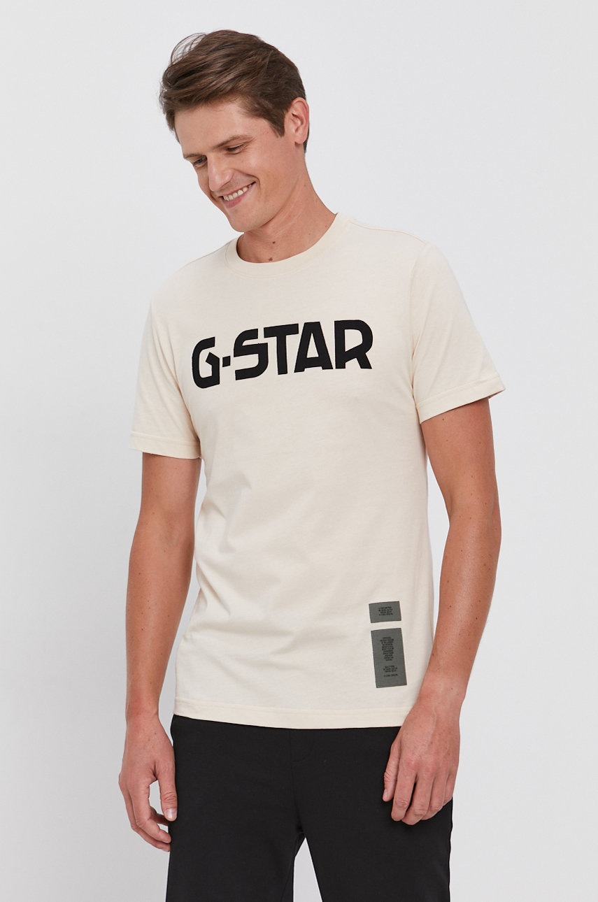 

Хлопковая футболка G-Star Raw цвет бежевый с аппликацией