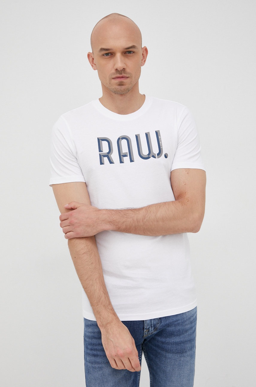 

Памучна тениска G-Star Raw в бяло с принт, Бял