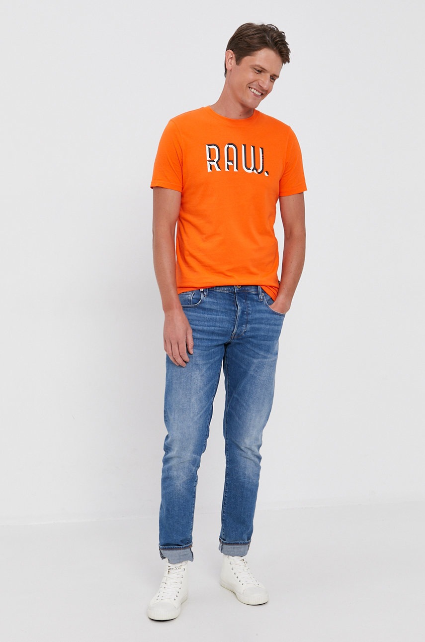 

Бавовняна футболка G-Star Raw колір помаранчевий з принтом