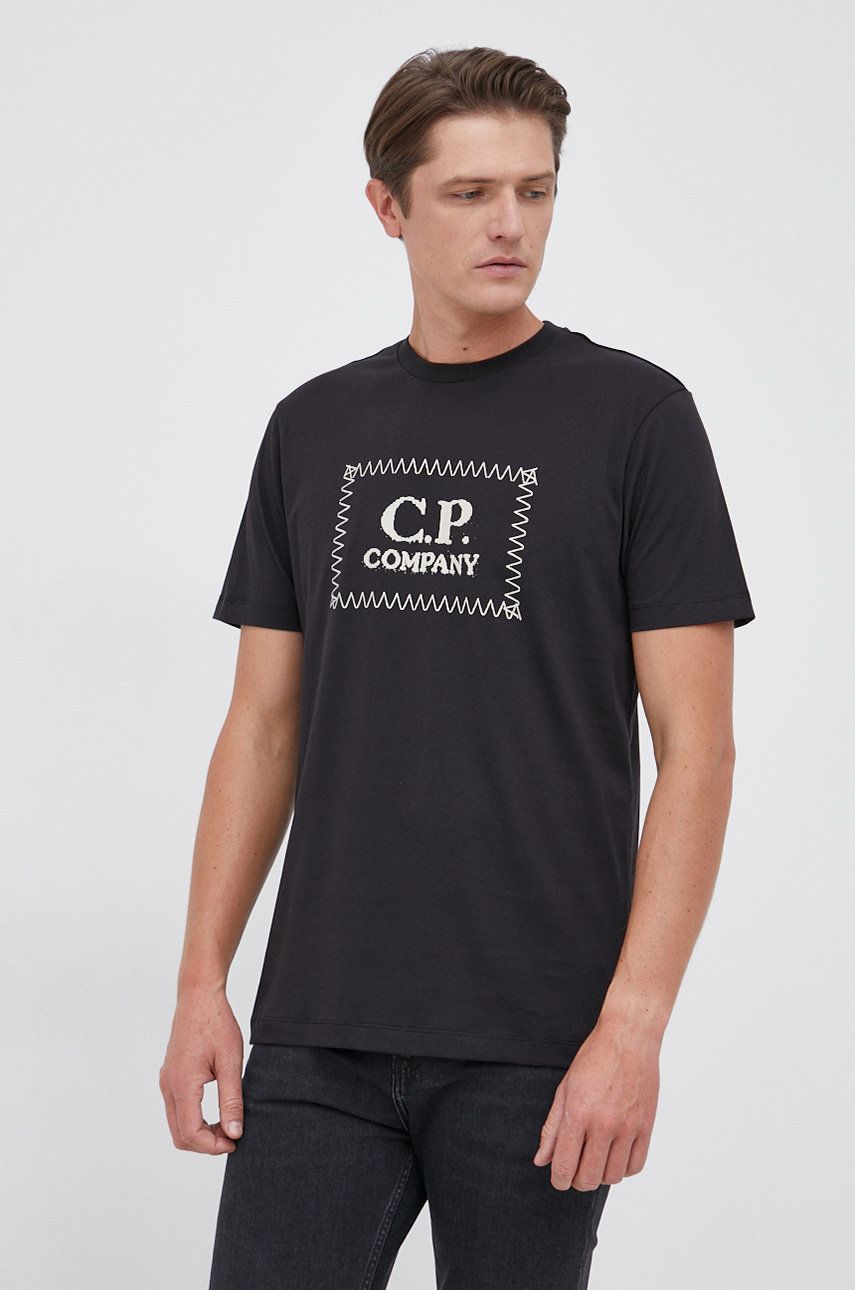 C.P. Company Tricou din bumbac culoarea negru, cu imprimeu