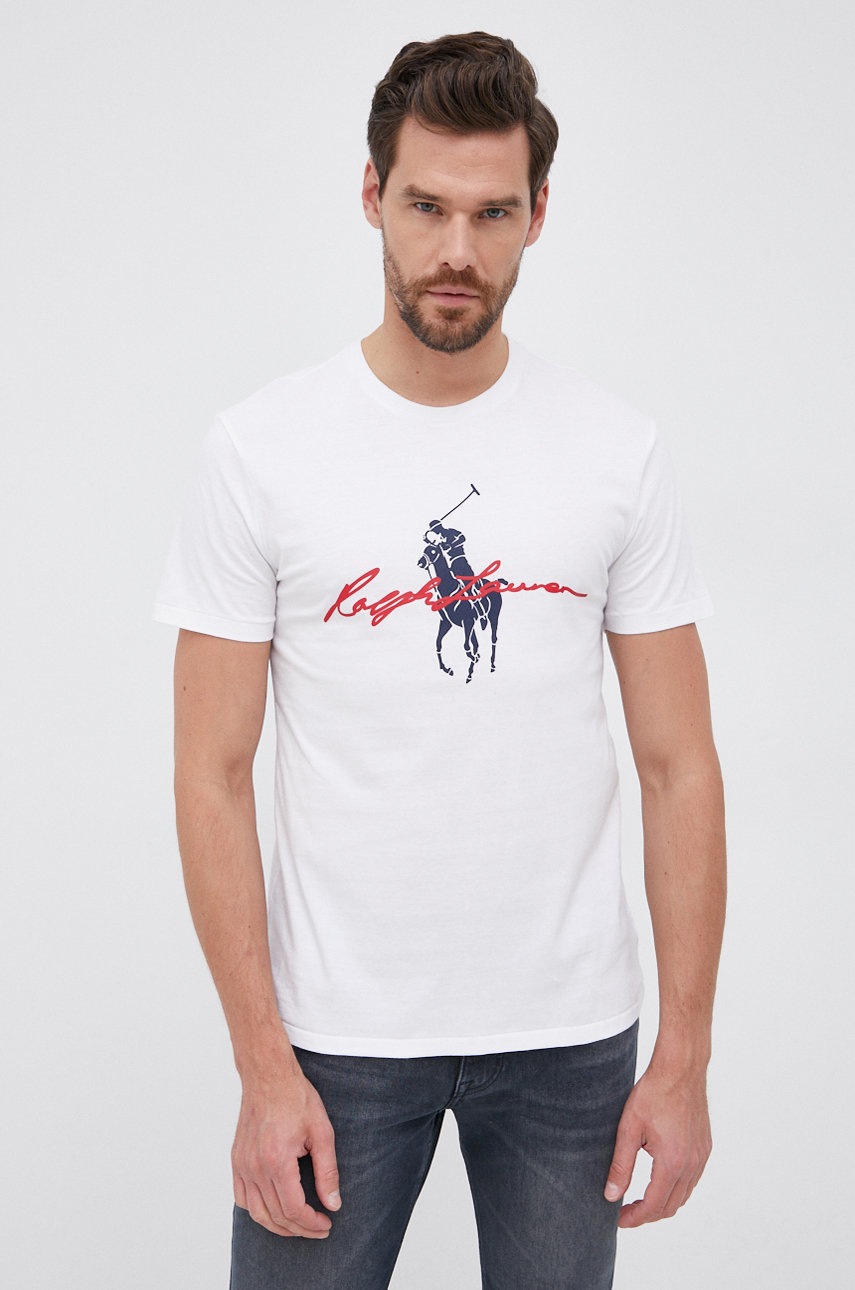 

Памучна тениска Polo Ralph Lauren в бяло с изчистен дизайн, Бял