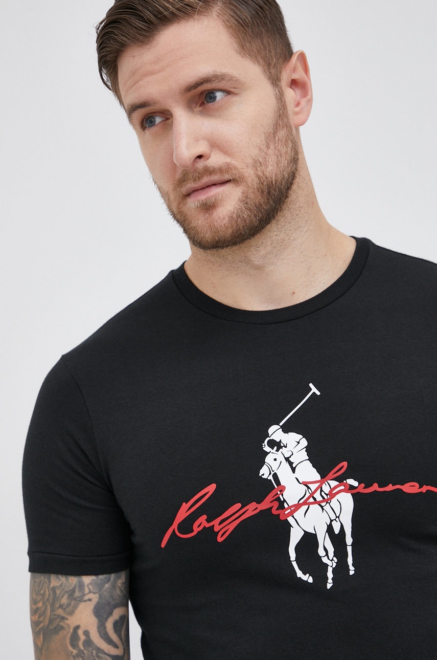 

Памучна тениска Polo Ralph Lauren в черно с принт, Черен