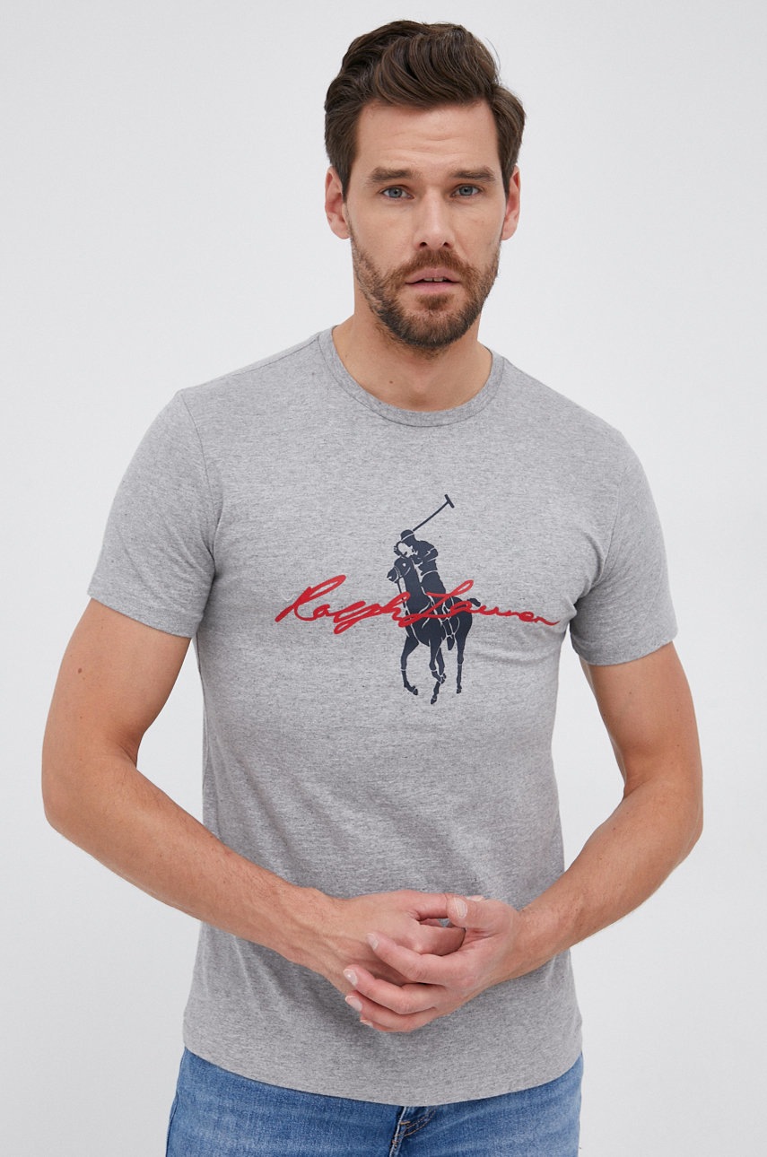 

Тениска Polo Ralph Lauren мъжка в меланж на сиво, Сив