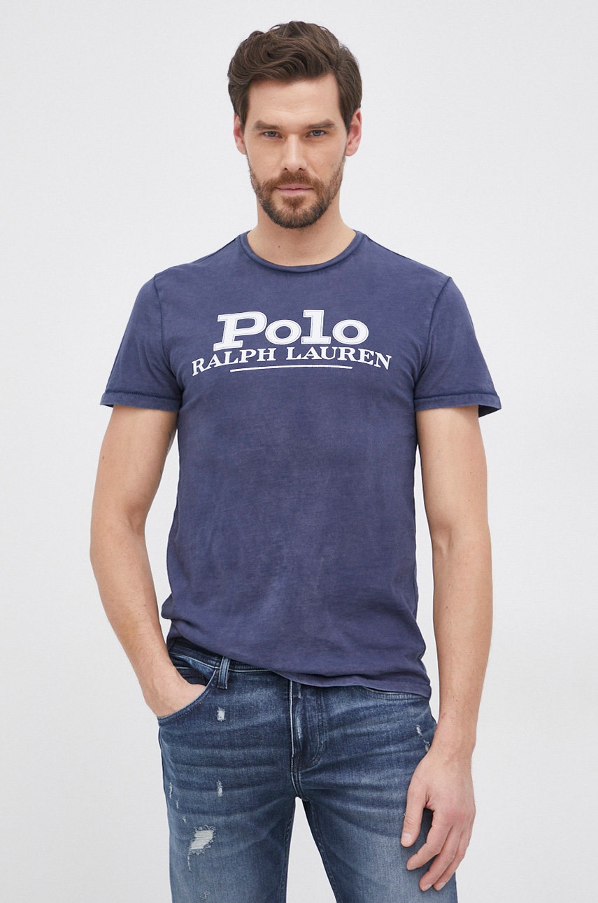 

Памучна тениска Polo Ralph Lauren в тъмносиньо с принт, Тъмносин