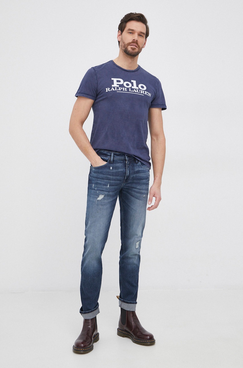 

Хлопковая футболка Polo Ralph Lauren цвет синий с принтом
