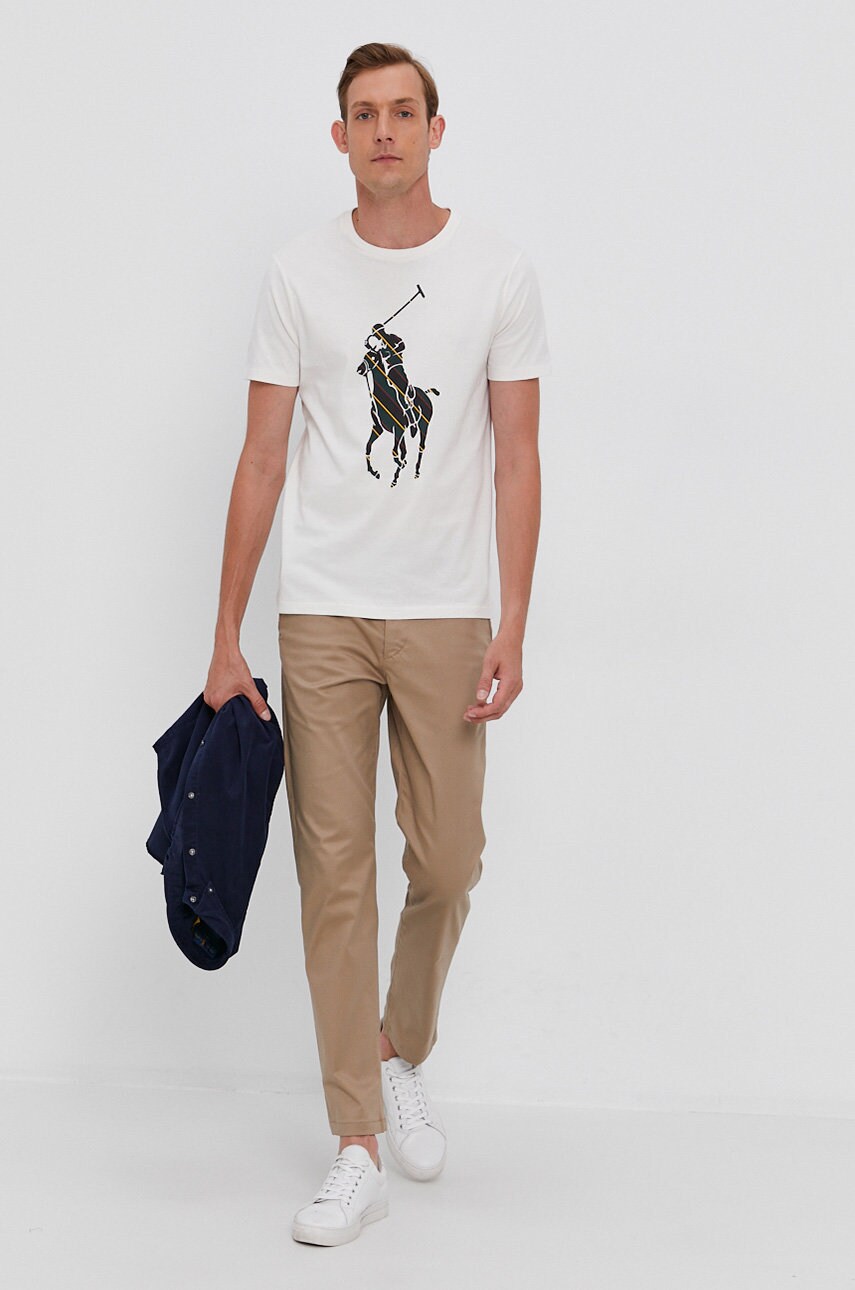 

Хлопковая футболка Polo Ralph Lauren цвет кремовый с принтом