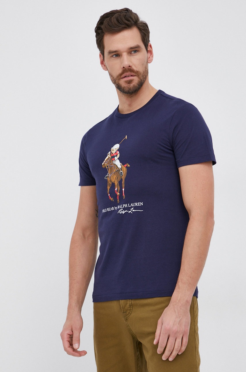 

Памучна тениска Polo Ralph Lauren в тъмносиньо с изчистен дизайн, Тъмносин