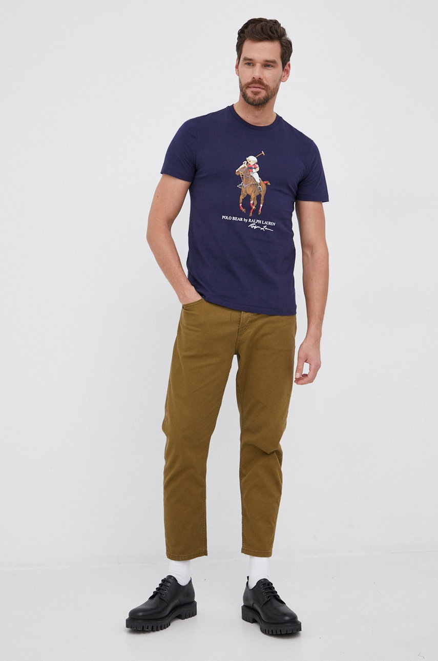 

Бавовняна футболка Polo Ralph Lauren колір синій гладкий