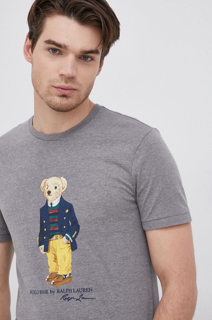 

Памучна тениска Polo Ralph Lauren в сиво с принт, Сив