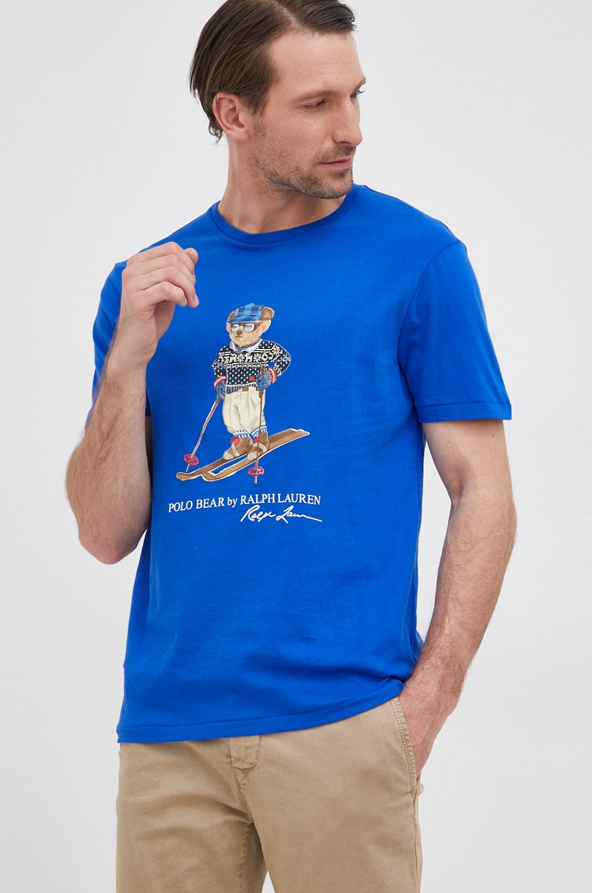 

Памучна тениска Polo Ralph Lauren с принт, Син