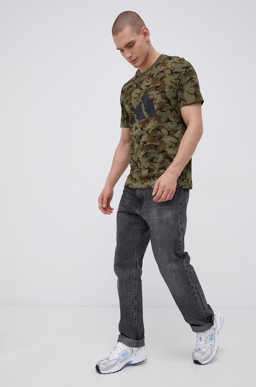 Adidas performance tricou din bumbac culoarea verde, cu imprimeu