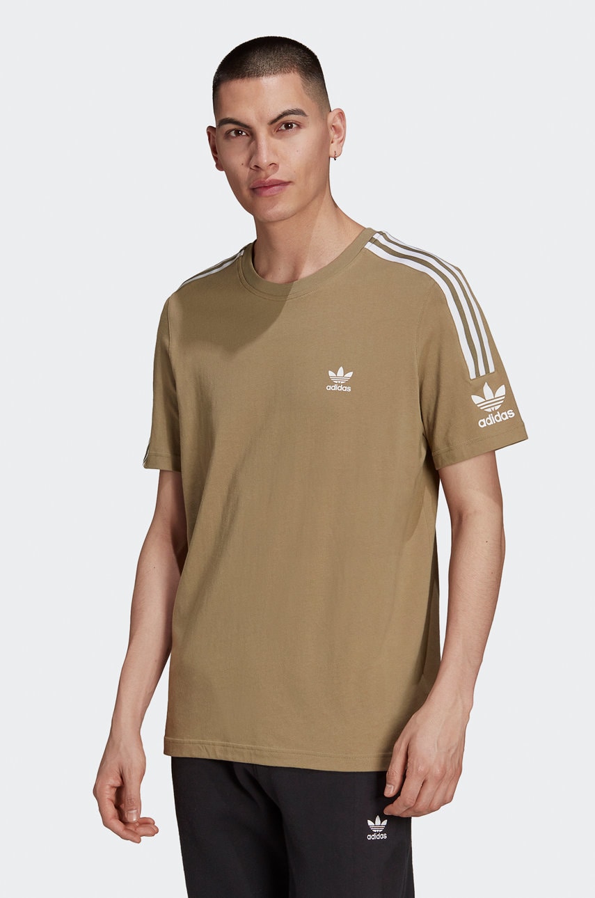 Adidas originals tricou din bumbac culoarea maro, cu imprimeu