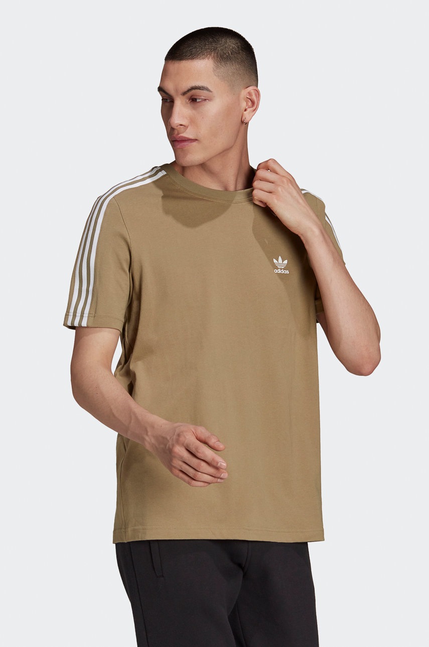 

Бавовняна футболка adidas Originals колір коричневий з принтом