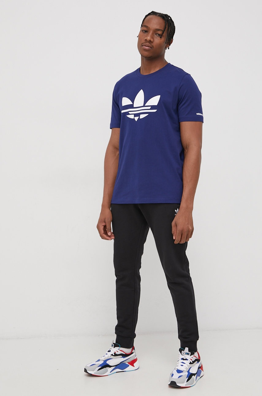 

Бавовняна футболка adidas Originals колір синій з аплікацією