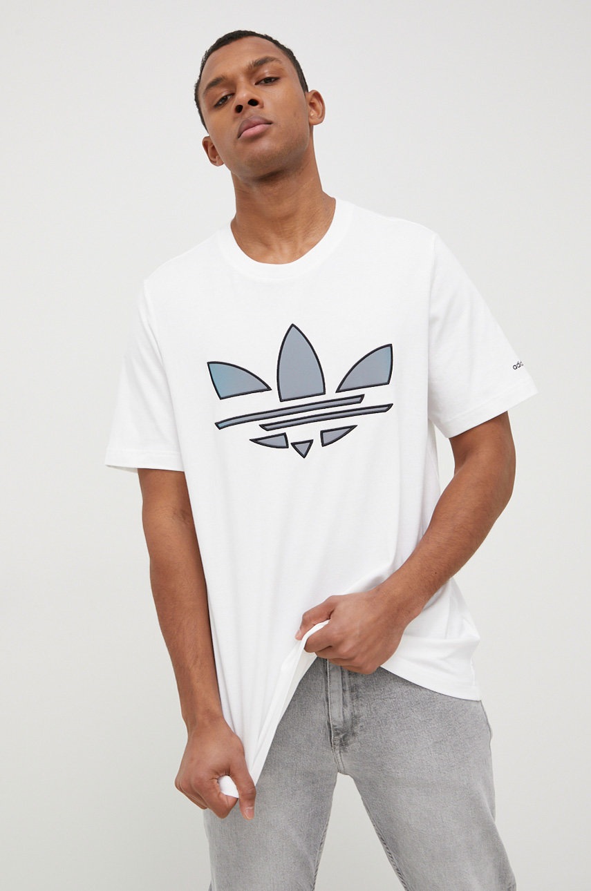 

Памучна тениска adidas Originals в бяло с апликация, Бял