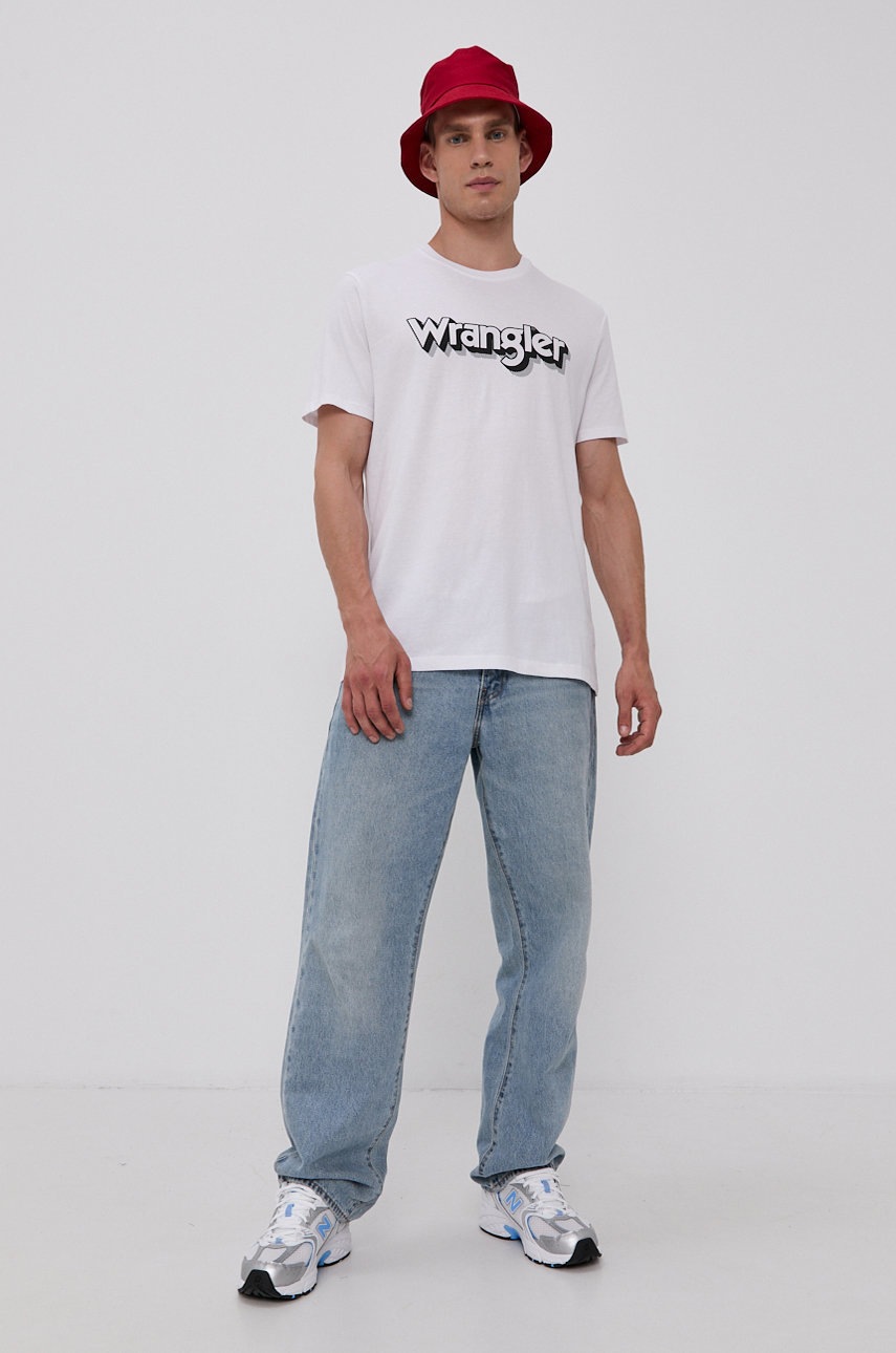 

Хлопковая футболка Wrangler цвет белый с принтом