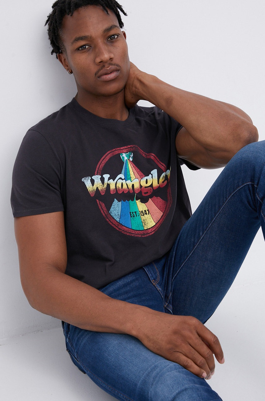 

Памучна тениска Wrangler в черно с изчистен дизайн, Черен
