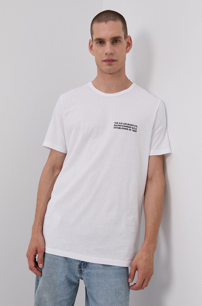 Bavlněné tričko Lee bílá barva, s potiskem - bílá -  100% Bavlna