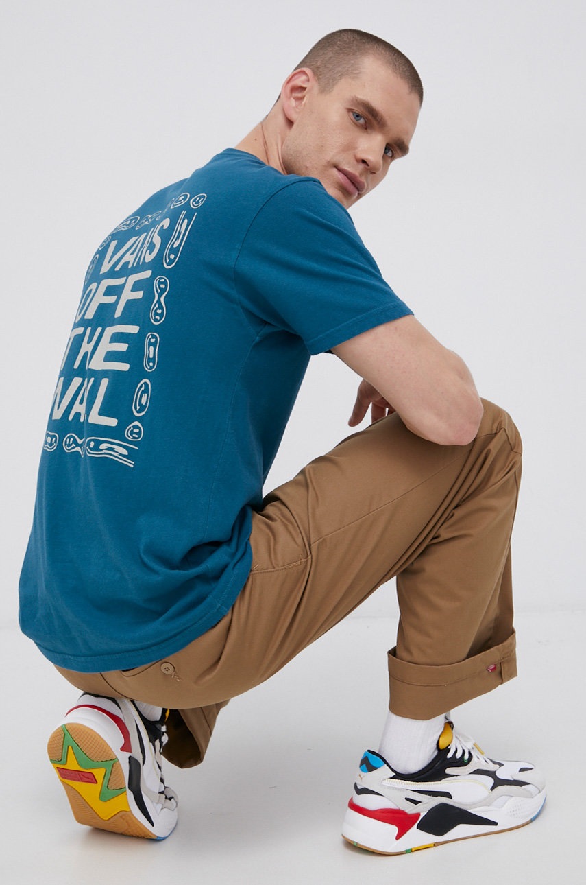 

Памучна тениска Vans с принт, Син