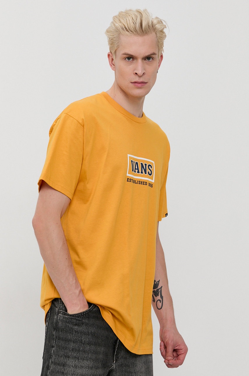 

Памучна тениска Vans в жълто с принт, Зелен