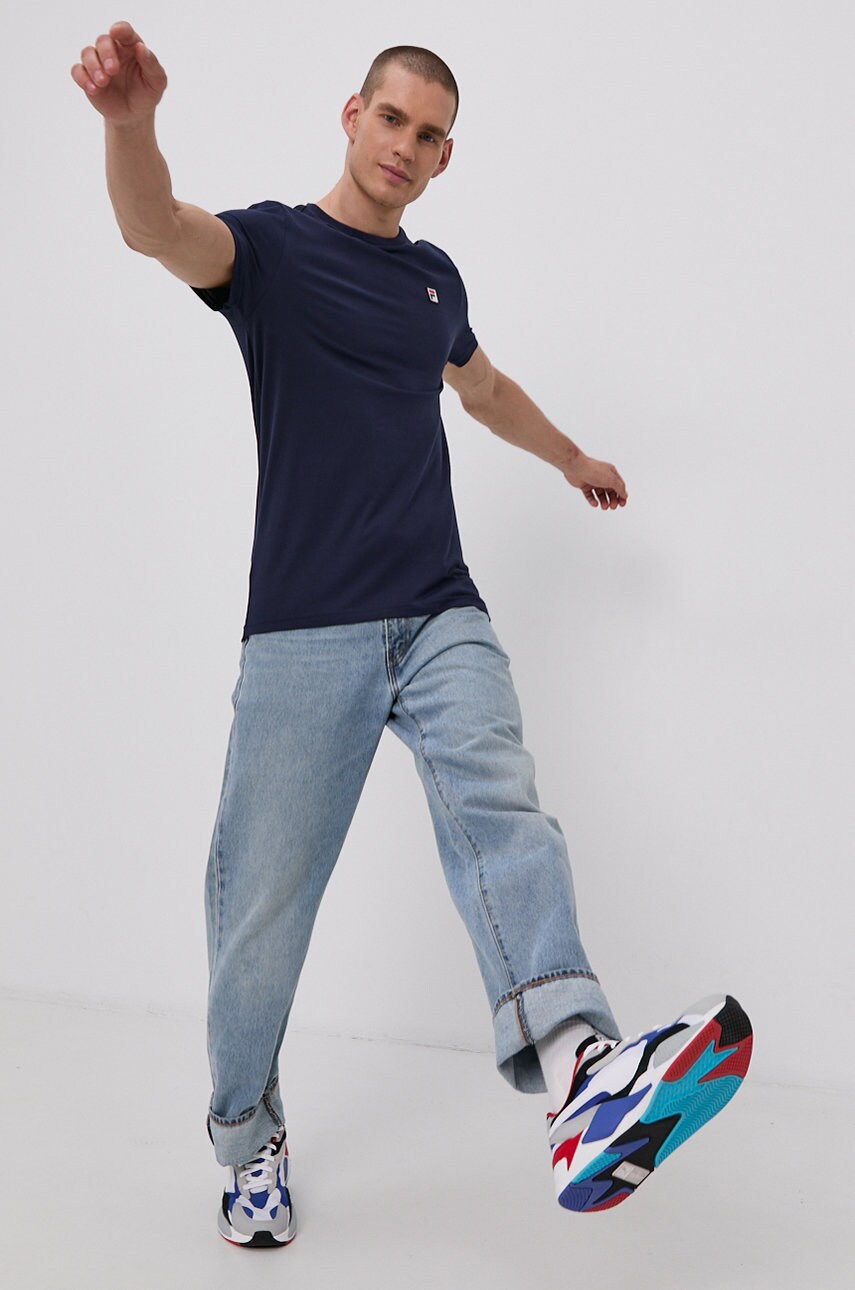 

Хлопковая футболка Fila цвет синий гладкий