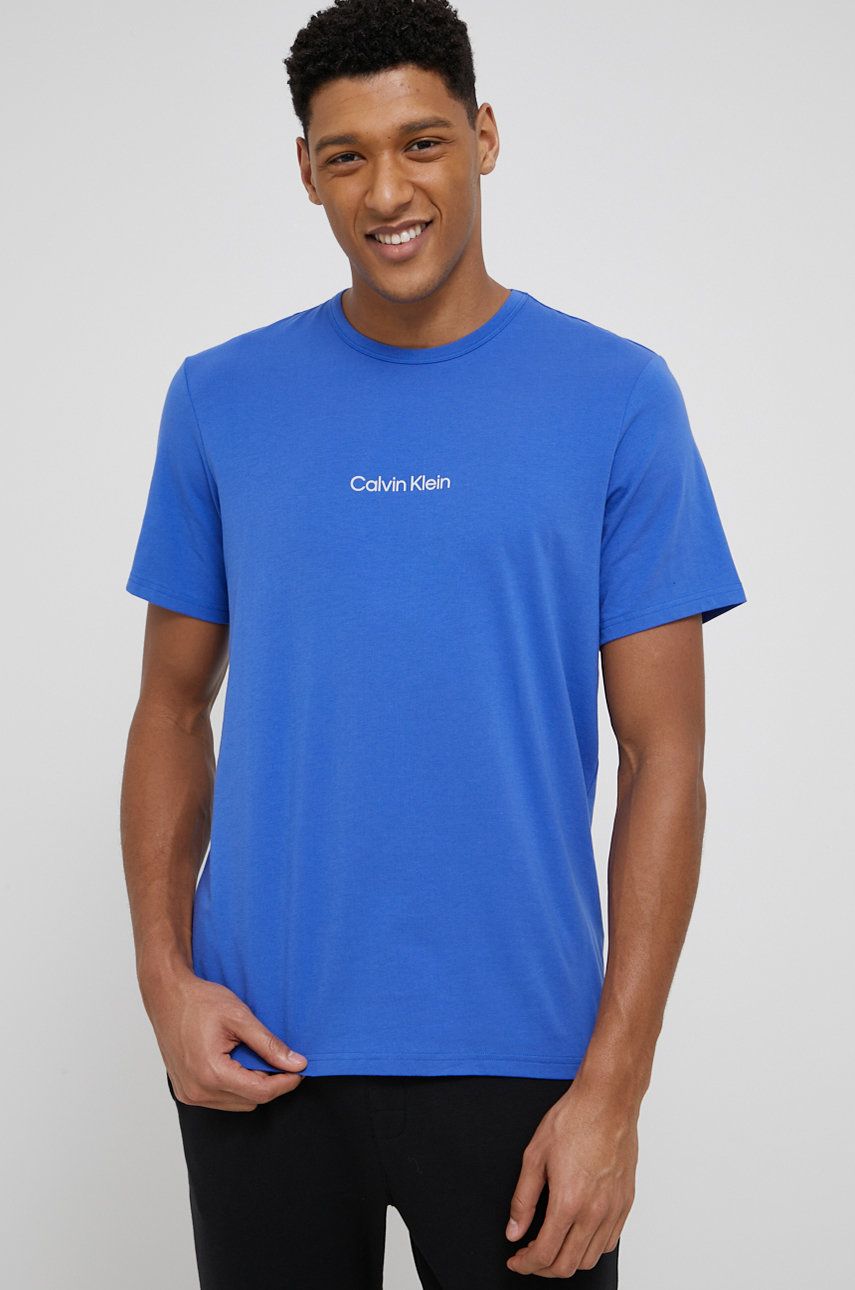 Pyžamové tričko Calvin Klein Underwear hladké - modrá -  57% Bavlna
