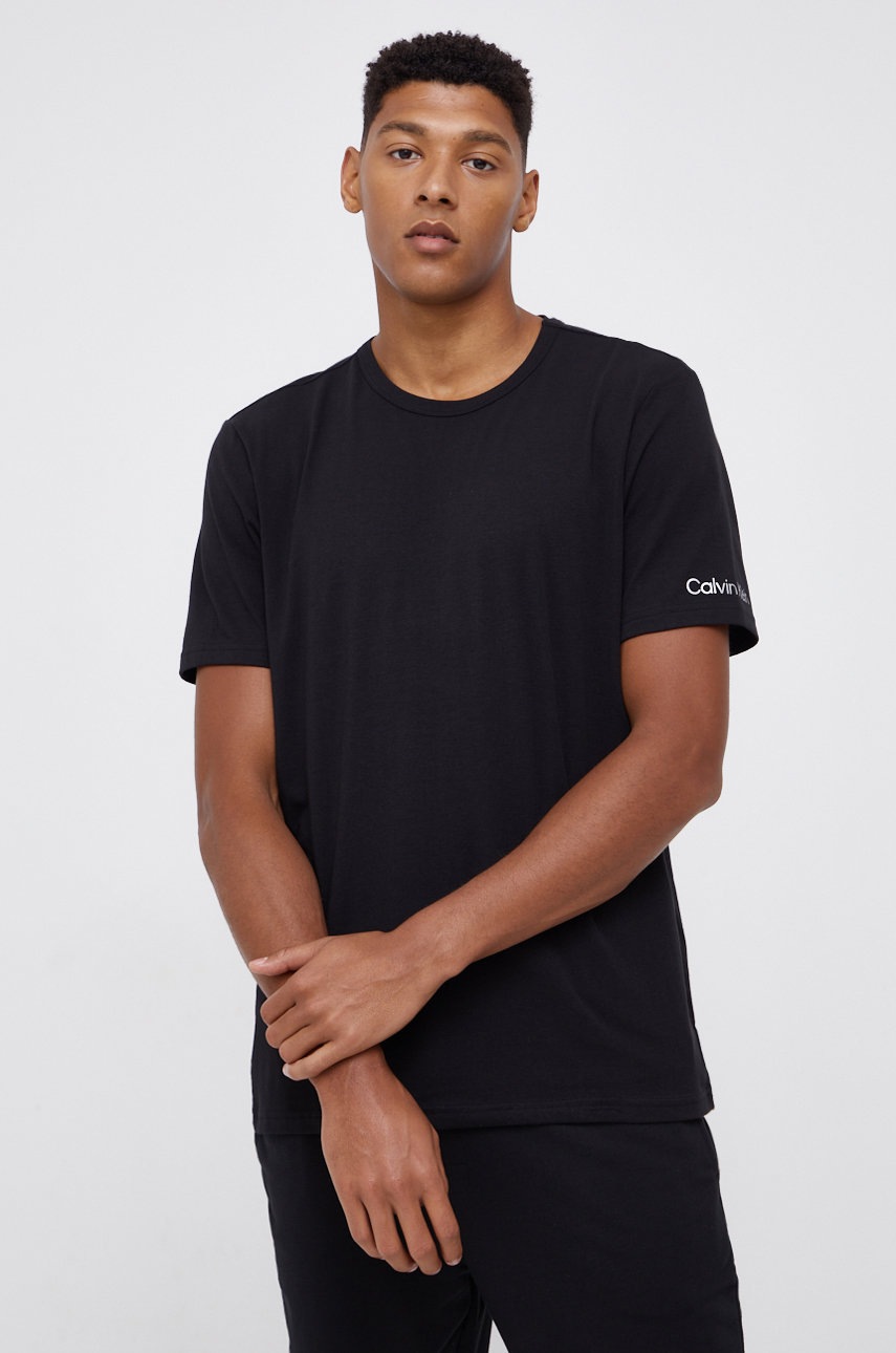 

Горнище на пижама с къси ръкави Calvin Klein Underwear в черно с десен, Черен