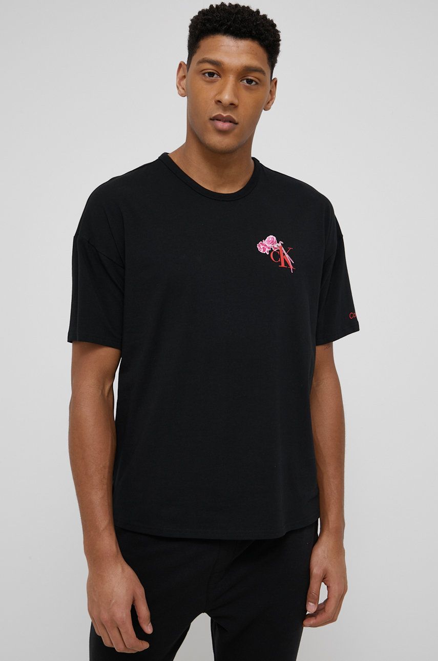 Calvin Klein Underwear T-shirt piżamowy kolor czarny z nadrukiem